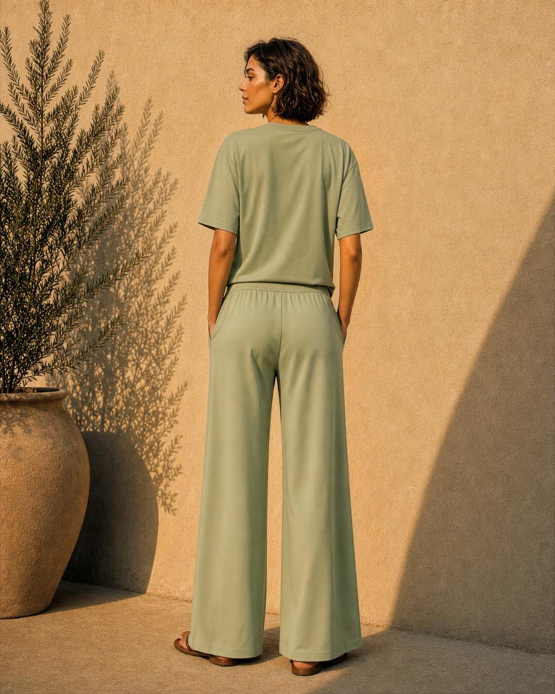 Bamboo Sculpted Boxy Tee set Caramel - SNOOLI