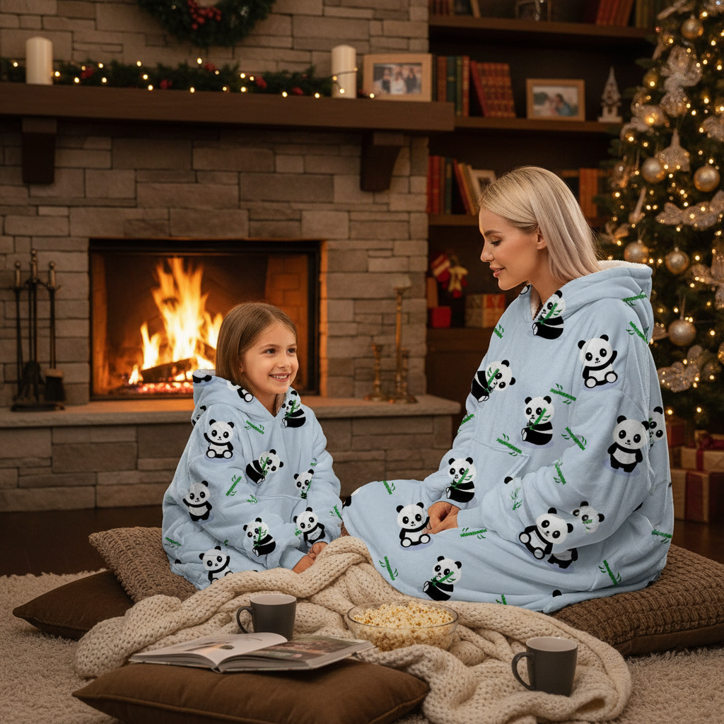 Panda Pair Blanket Hoodie - VELOSA