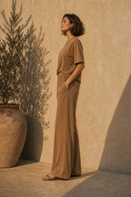 Bamboo Sculpted Boxy Tee set Caramel - SNOOLI