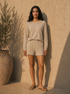 Bamboo Boat-neck longsleeve Taupe Set - SNOOLI